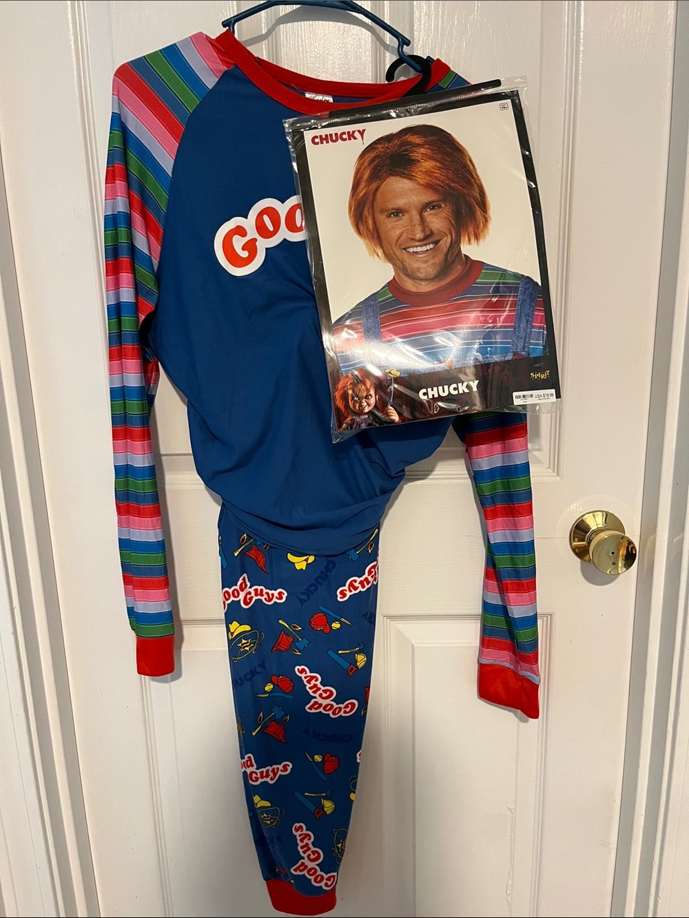 Chucky wig and pajamas